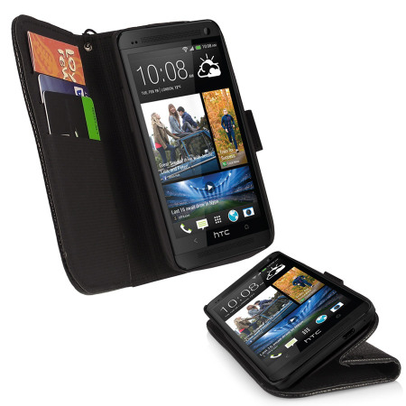 Housse HTC One 2013 portefeuille  effet cuir - Noire