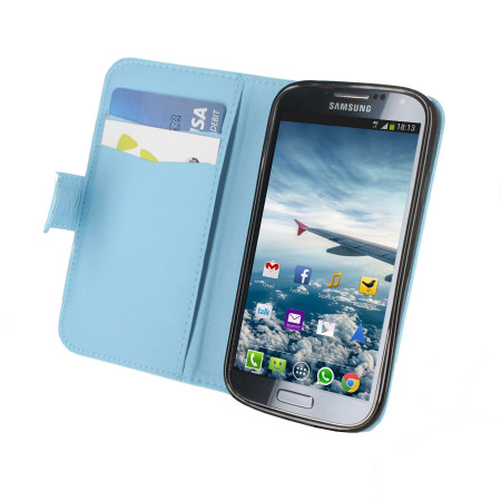 Leather Style Folio Case for Samsung Galaxy S4 - Egg Shell Blue