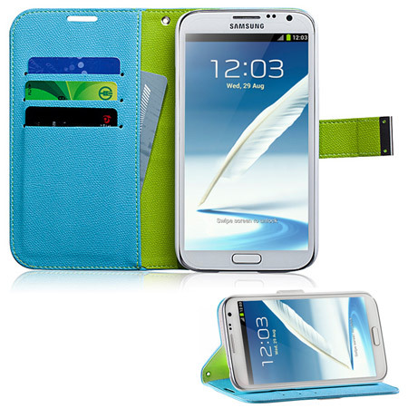 Samsung Galaxy Note 2 Wallet Stand Case - Blue / Green