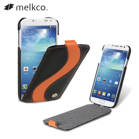 Melkco Leather Flip Case For Samsung Galaxy S4 - Black/Orange