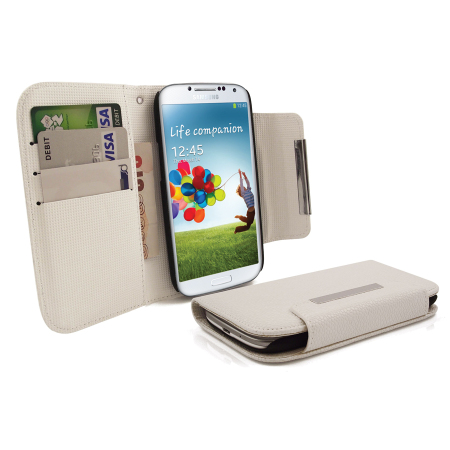 Leather Style Wallet Case for Samsung Galaxy S4 - White
