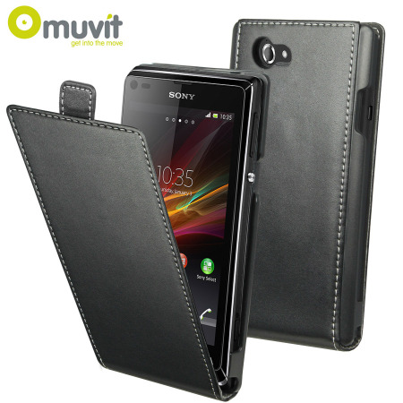 Muvit Slim Leather Style Flip Case for Sony Xperia L - Black
