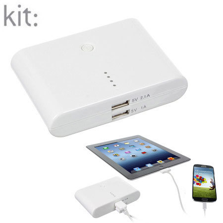 Kit: High Power 10,000mAh Dual USB Portable Charger - White
