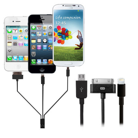 Câble de charge et synchronisation 4 en 1 (Apple, Micro USB) - Noir