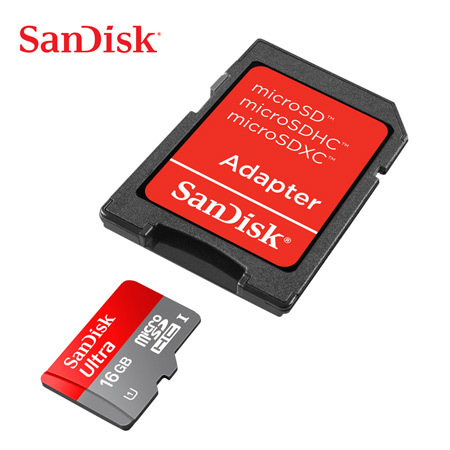 SanDisk 16GB microSDHC and Adapter - Class10