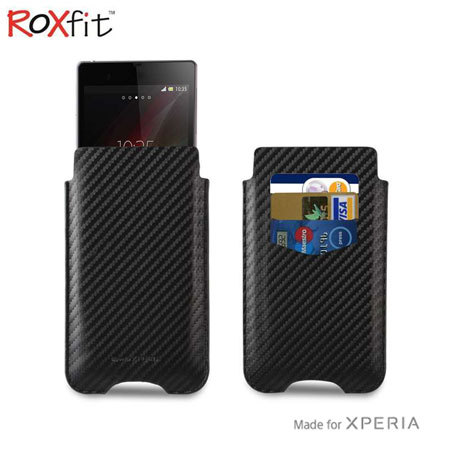 Funda con espacio para tarjetas Xperia Z1 Roxfit - Negra Carbono