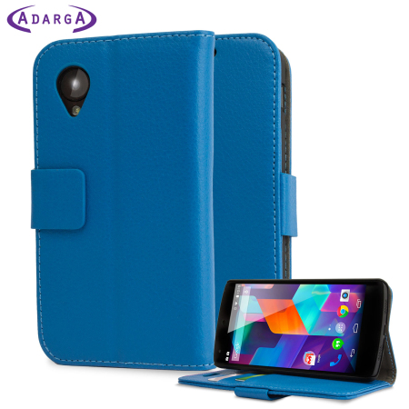 Adarga Leather Style Wallet Stand Case For Google Nexus 5 - Blue