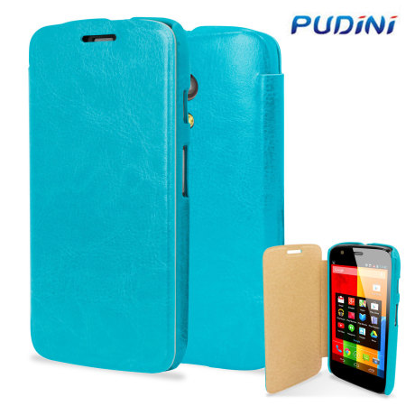 Pudini Leather Style Flip Case for Moto G - Blue