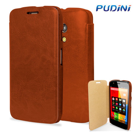 Pudini Leather Style Flip Case for Moto G - Brown