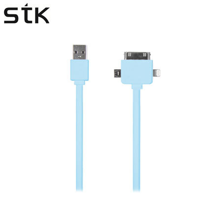 Câble de Charge 3 en 1 Micro USB, 30 pin et Lightning - Bleu