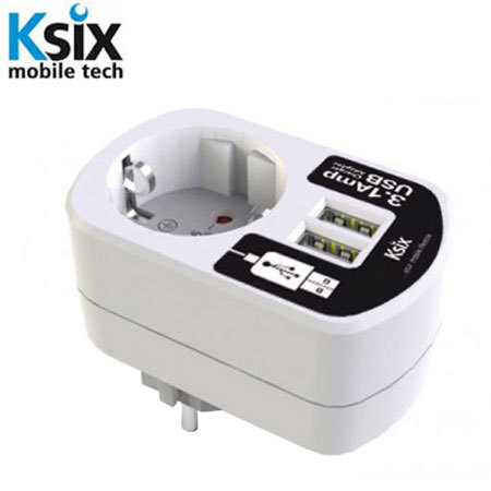 Ksix 3.1A Dual USB en Net Adapter - Wit