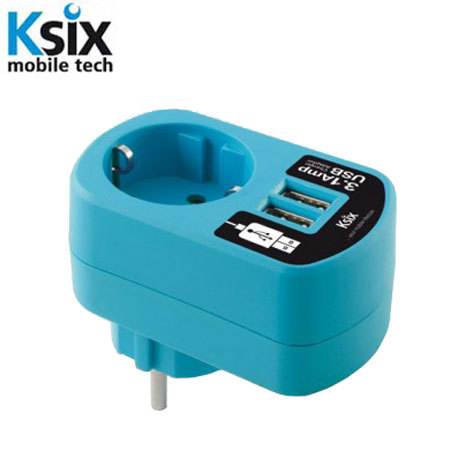 Ksix 3.1A  Dual USB Adapter und Netzstecker - Blau