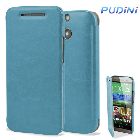 Pudini HTC One M8 2014 Leather Style Flip Case in Blau