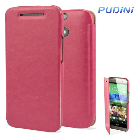Pudini HTC One M8 2014 Leather Style Flip Case in Pink