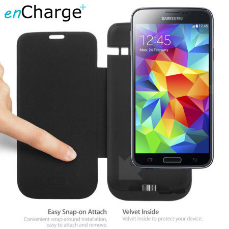 enCharge Samsung Galaxy S5 Power Jacket Flip Case 4800mAh - Black