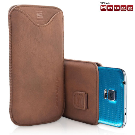 Funda estuche tipo cuero Snugg para Galaxy S5- Marrón