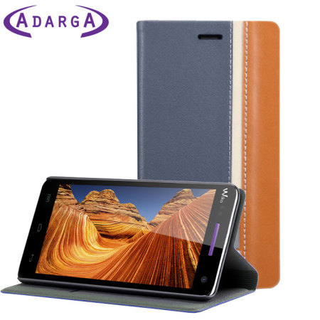 Adarga Premium Wiko Rainbow Wallet Case - Blue / Brown