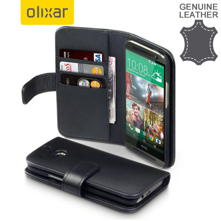 Olixar HTC One M8 Genuine Leather Wallet Case - Black