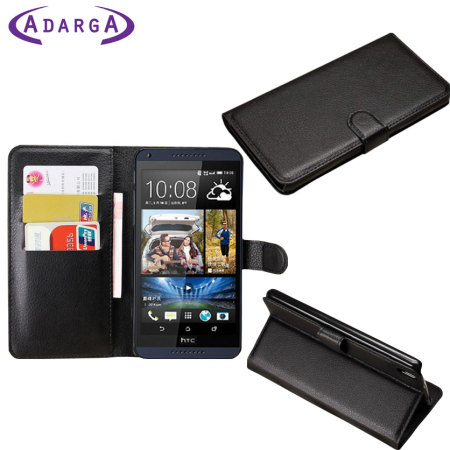 Adarga Leather-Style HTC Desire 816 Wallet Case - Black