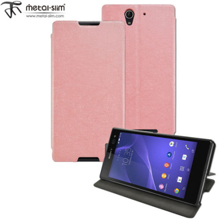 Metal-Slim Sony Xperia C3 Leather-Style Case with Stand - Pink