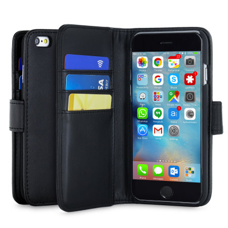 Telemacos buste Openlijk Encase echt leren Wallet Case voor iPhone 6 - Zwart