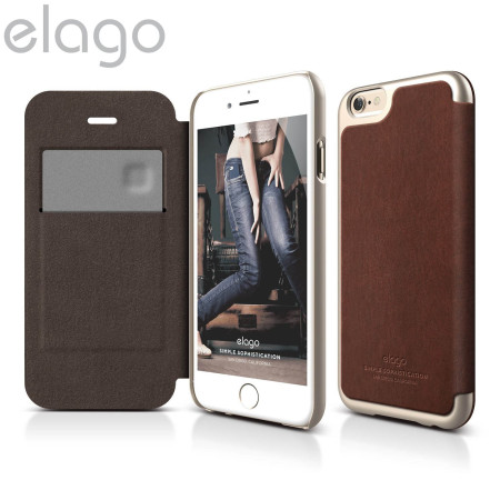 elago leather flip case for iphone 6s / 6 - champagne gold and brown