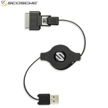 Câble de charge Retractable Scosche 1m Micro USB et 30-Pin - Noir