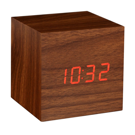 Gingko Cube Click Clock Noise-Activated Alarm Clock - Walnut