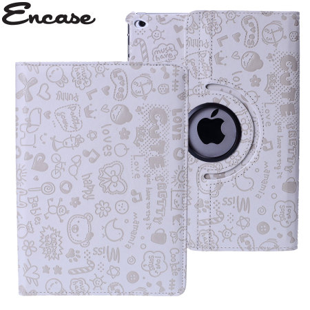 Encase Leather-Style Doodle Rotating iPad Air 2 Case - White