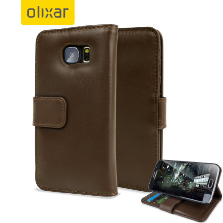 Olixar Premium Genuine Leather Samsung Galaxy S6 Wallet Case - Brown