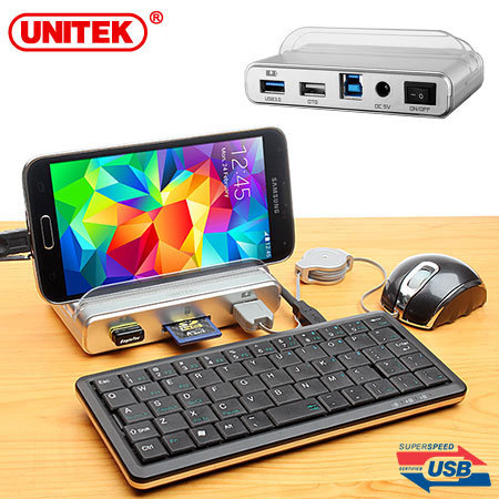 UNITEK All-in-One 3-Port USB 3.0 Hub with Smartphone Stand and OTG