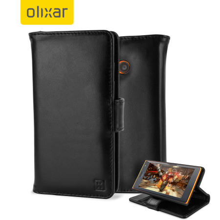 Olixar Nokia Lumia 735 Genuine Leather Wallet Case - Black