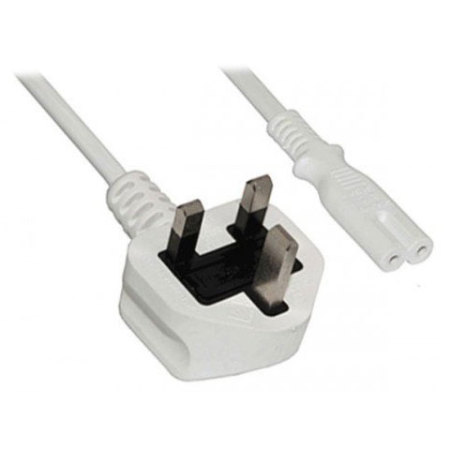 UK Mains Plug to Figure 8 White Power Cable - 1M