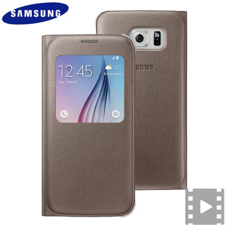 Officiella Samsung Galaxy S6 S-View Premium Cover Skal - Guld