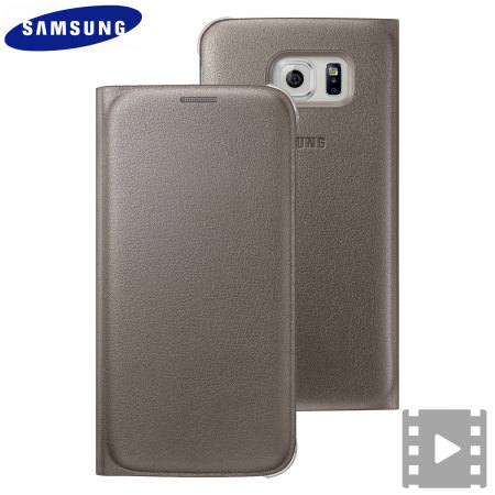 Official Samsung Galaxy S6 Flip Plånboksfodral i konstläder- Guld