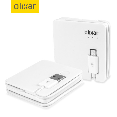 Olixar Charge & Sync Micro USB Cable with 1500mAh Power Bank - White