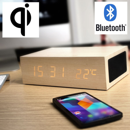 Olixar US Qi-Tone Alarm Clock Bluetooth Charging Speaker - Light Wood