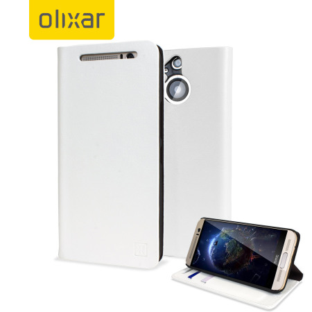 Olixar Leren-Stijl HTC One M9 Plus Wallet Stand Case - Wit