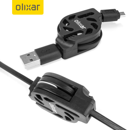 Olixar Retracta-Cable Micro USB Charge and Sync Cable - Black