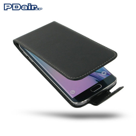  PDair Deluxe Leren Samsung Galaxy S6 Edge Flip Case - Zwart 