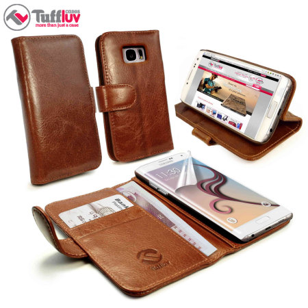 Tuff-Luv Vintage Leather Samsung Galaxy S6 Edge Wallet Case - Brown
