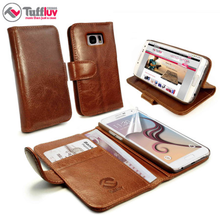 Tuff-Luv Vintage Leather Samsung Galaxy S6 Wallet Case - Brown