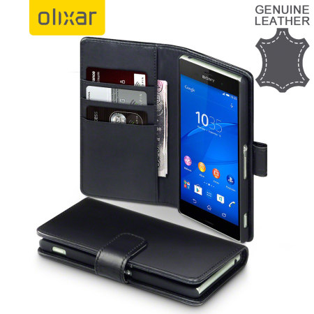 de jouwe Onophoudelijk fee Olixar Premium Genuine Leather Sony Xperia Z3 Wallet Case - Black