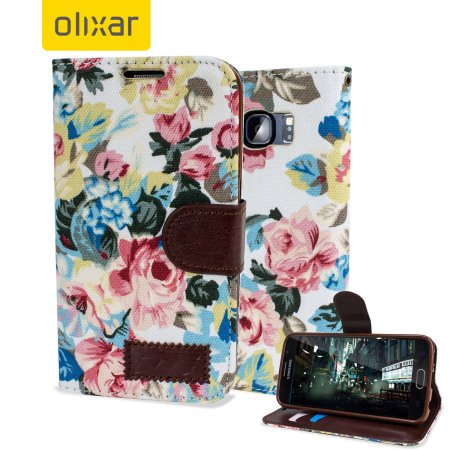 Olixar Floral Fabric Samsung Galaxy S6 Wallet Case - White