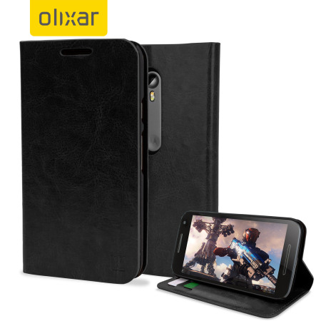 Olixar Leren-Style Motorola Moto G 3rd Gen Wallet Case - Zwart