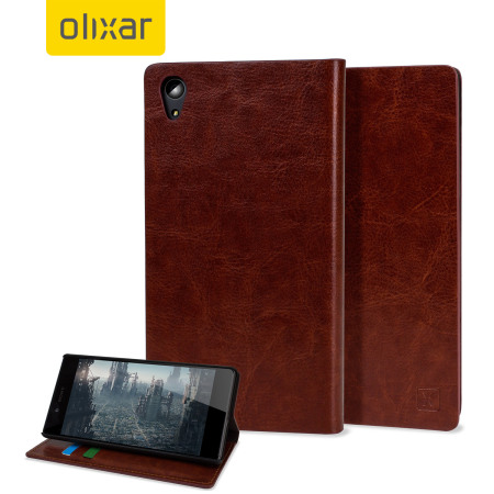 Olixar Leather-Style Sony Xperia Z5 Wallet Stand Case - Brown