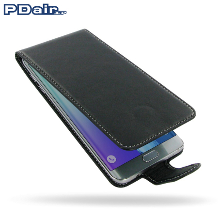 PDair Deluxe Leren Samsung Galaxy S6 Edge Plus Flip Case - Zwart