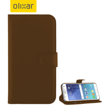 Olixar Leather-Style Samsung Galaxy J5 2015 Wallet Stand Case - Brown