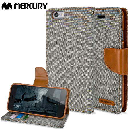 Mercury Canvas Diary iPhone 6S / 6 Wallet Case - Grijs/Kameel