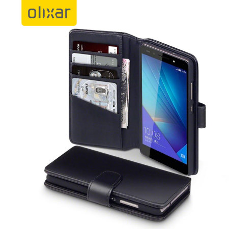 Irrigatie Koopje offset Olixar Premium echte Leren Huawei Honor 7 Wallet Case - Zwart
